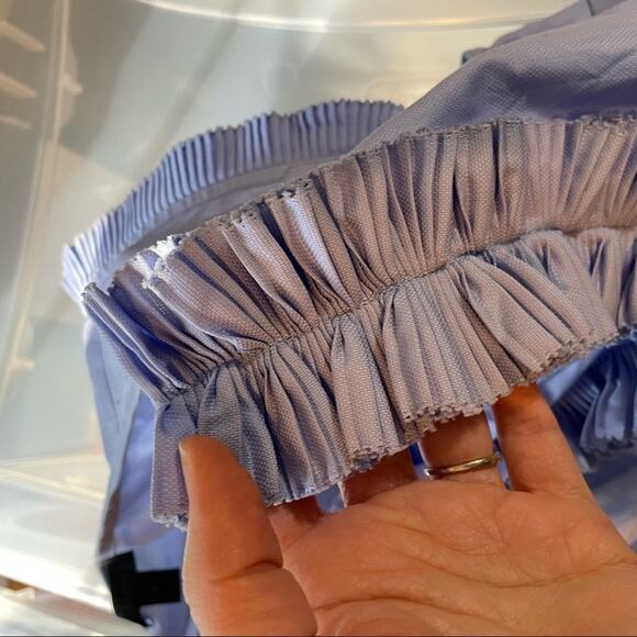 J Crew Blue Sleeveless Ruffled Blouse Cotton Womens 2 Preppy Classic Career - Picture 5 of 7